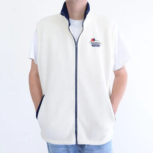 90S Teepee Blue And White Embroidered Vancouver Canada Zip Up Fleece Vest Medium